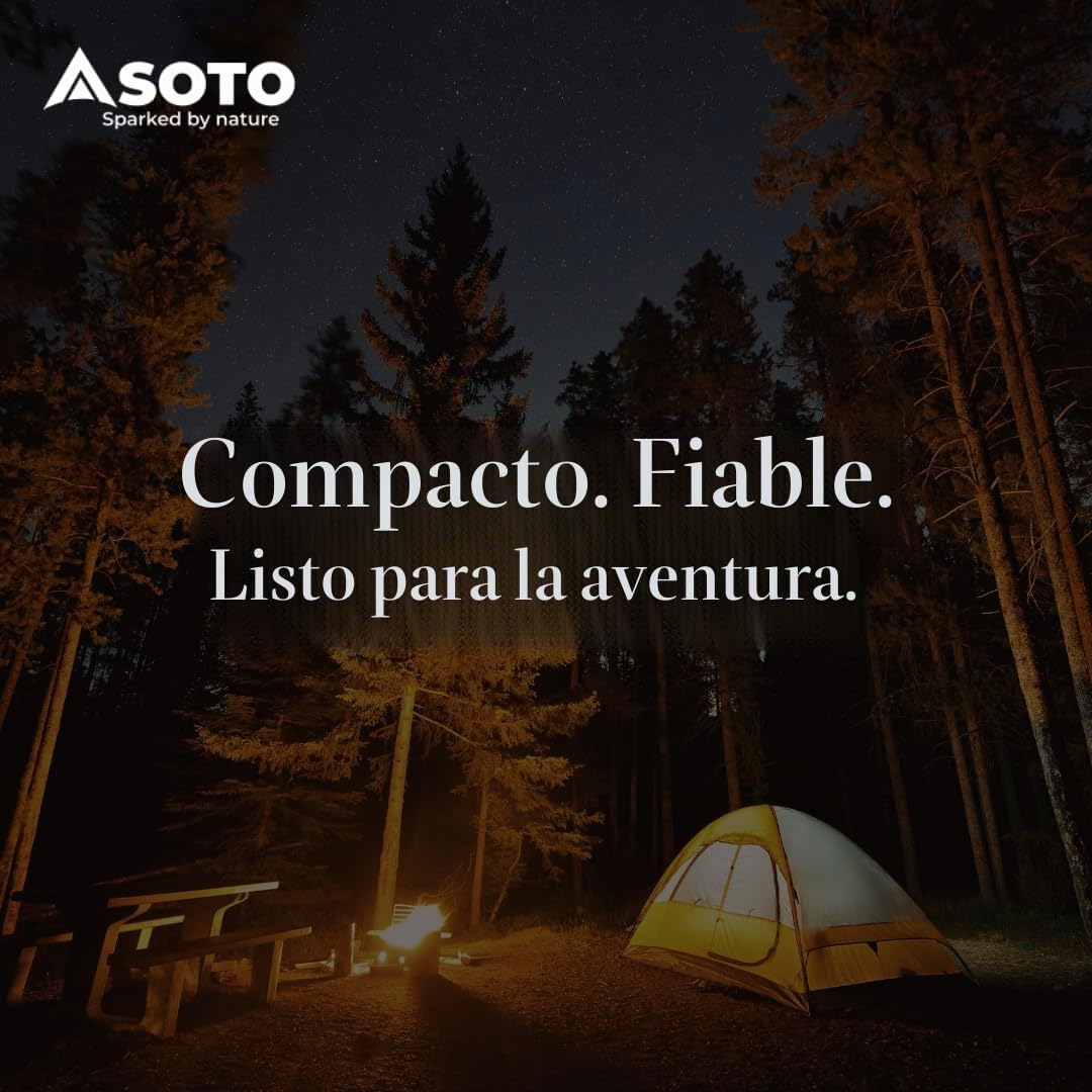 SOTO Amicus Hornillo de Gas Camping con Encendido Piezo – Hornillo Outdoor Ultraligero (81 g), Stealth Igniter, Soporte de Olla Plegable, para Cartucho de Rosca, Camping Trekking Vivac
