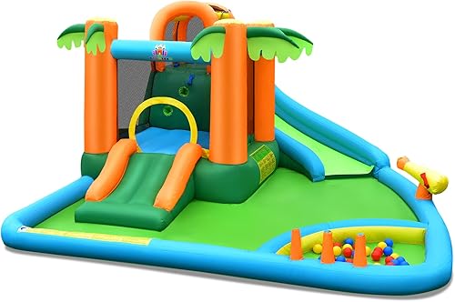GLACER Bouncer inflable 7 en 1, casa inflable para niños al aire libre e interior, castillo de gorila grande con toboganes de agua, piscina de
