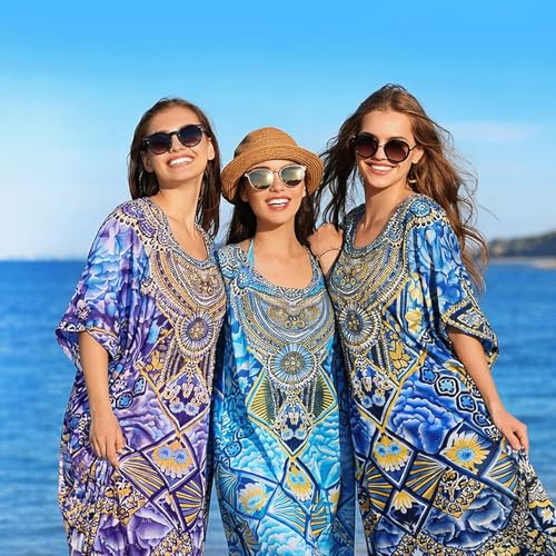 Image of Miss Lavish London Black Kaftan Dresses for Women V Neck Batwing Sleeve Beach Vacation Bikini Swimsuit Cover Ups Loungewear for Summer,Pockets on Both Sides, Resort Wear & Cruise Coverup- Black-3XL