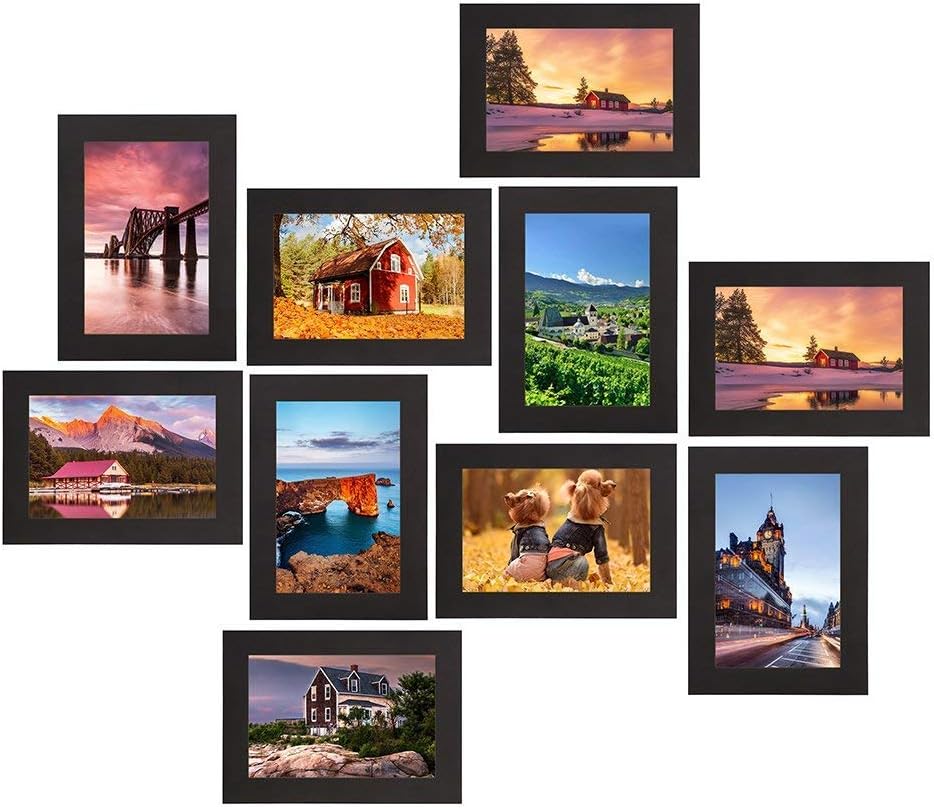 Epeanhome Picture Frames 4x6 inches, Solid Wood Thincken Glass Wall Mounting Table Top Photo Frames Black, 10 Packs
