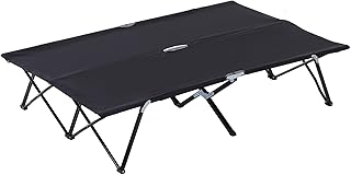 Outsunny Double Camping Bed Camping Cot Foldable Sunbed Outdoor Patio Sleeping Bed Super Light with Carry Bag (Black)