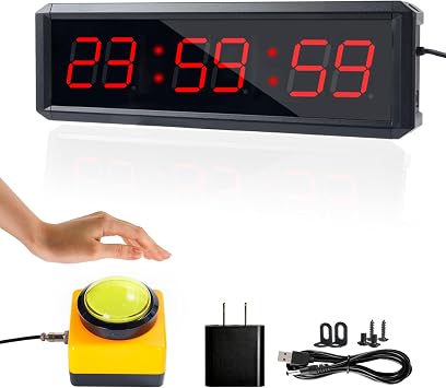 Independent Button Type 1.5-inch Fitness Room Rest Timer, Suitable for Gym Exercise/School/Home Exercise/Boxing Gym/Indoor Rock Climbing 1.5 inch 6-Digit red