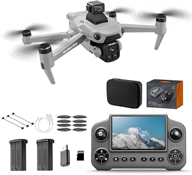 V918 GPS Drones with 8K Camera for Adults, 5 inch Screen, 60 Mins Flight Time, 3KM Long Control Range, 360 Obstacle Avoidance for Indoor, Headless Mode, GPS Auto Return, Circle Fly and Follow Me, Lightweight and Foldable RC Quadcopter for Beginner Gifts Toy, Under 249g