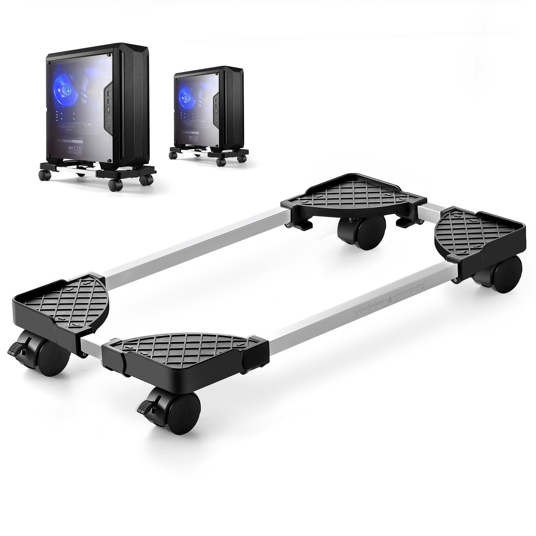 Hmseng Tower Stand, Ventilated Pc Stand,Adjustable Mobile CPU Stand with 4 Caster Wheels Fits Most PC Under Desk,CPU Holder PC Floor Cart for Gamers and Students (Black)