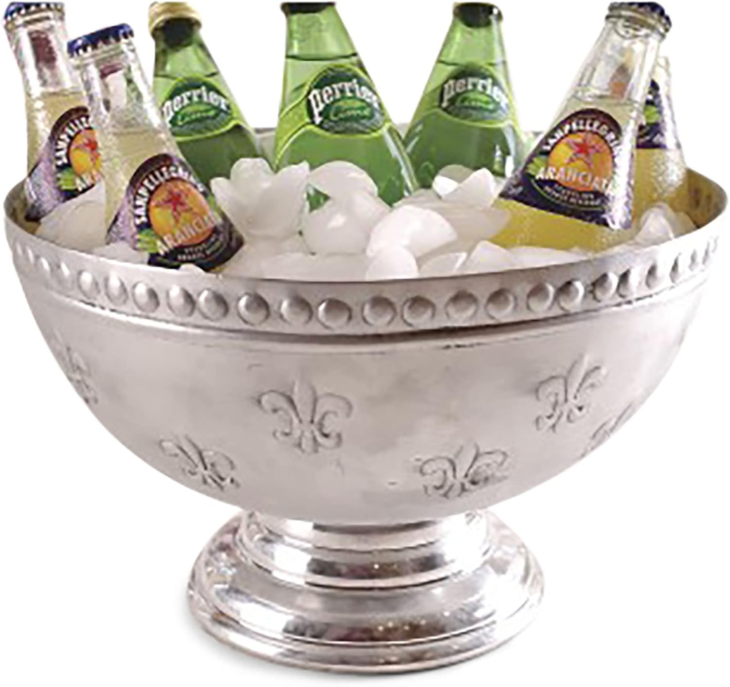 IHI EST. 1986 India Handicrafts Fleur De Lis Silver Tone 12 x 8 Aluminum Metal Decorative Bowl