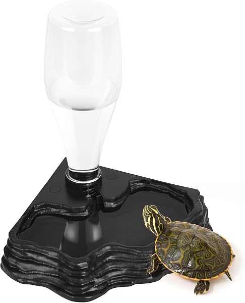 YHNDECO Schildkröten Wasserschale, Reptilien Wasserspender mit Flasche, 400 ml Schildkröten Wasserbecken, Reptilien Automatisierte Futterspender für Schildkröten, Echsen, Geckos, Reptilien Zubehör - 1