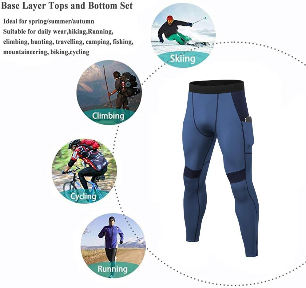 YUSHOW 2 Pack Mens Thermal Pants Men Running Tights Workout Leggings, Thermal Bottoms for Men Sports Compression Base Layer