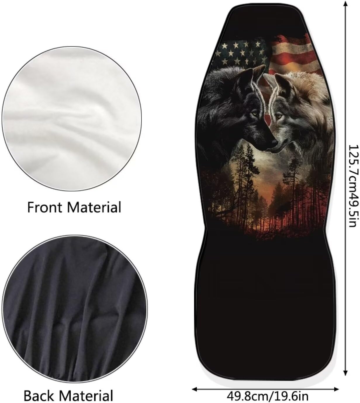 Talayituse Wolf Forest American Flag Print Car Seat Covers Set of 2 Front Bucket Seats Protector Auto Interior Accessories Decor Universal Fit for Car Truck