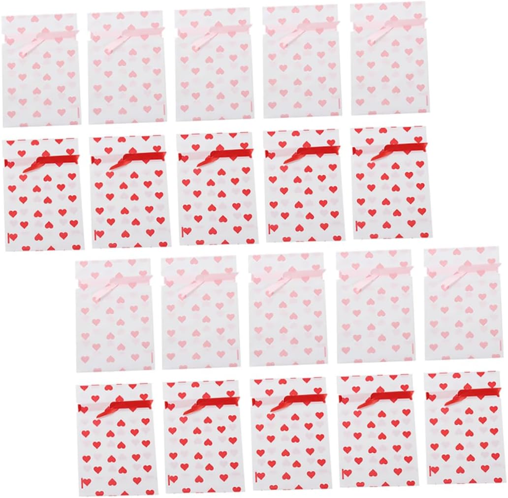 SOLUSTRE 100pcs Organza Heart Bags Heart Sheer Cinch Bag Valentines Day for Candy Pouch