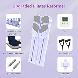 Pilates Board for Home Workout - Upgraded 7 in 1 Foldable Pilates Reformer Set, Multifunctional Ab Trainer with Resistance Bands & LED Timer, Pilates Board for Women Full Body Workout