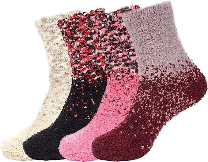 Image of BambooMN Women's Super Soft Fuzzy Socks, Polka Dot, Gradient, Snowflake, Featherlight Cuff - Assorted Colors