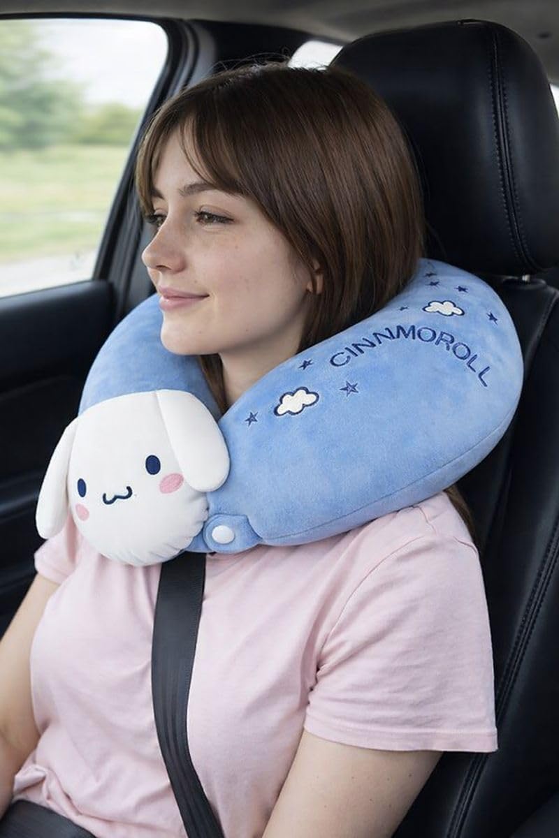 UPUNITOZ Travel Neck Pillow for Women – Plush U-Shaped Support Cushion with Unicorn Fiber Filling, Soft & Comfortable Head and Neck Pillow for Car, Flight & Train – Color-White & Blue-image-10