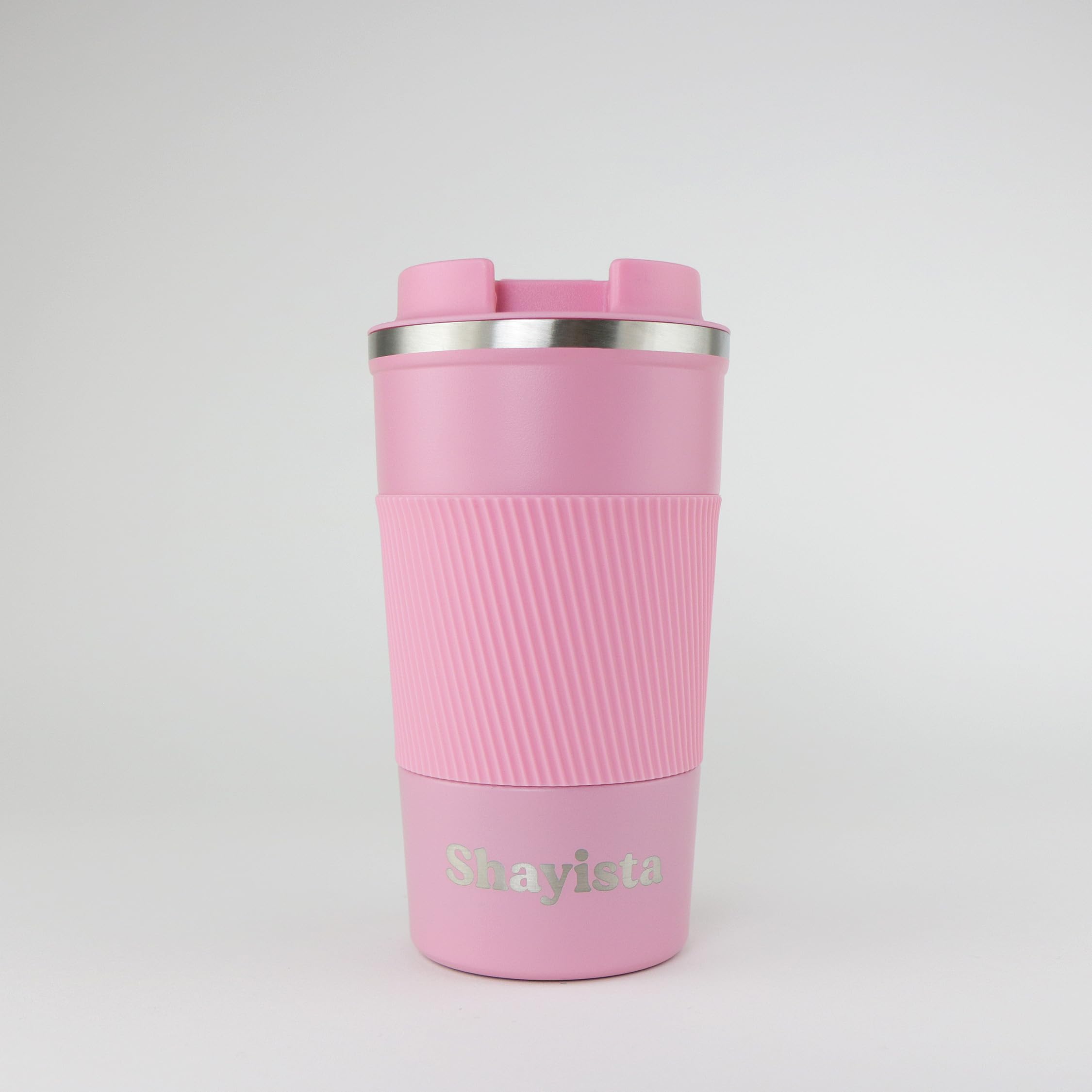 cribstar Personalised Engraved Insulated Travel Mug | Stainless Steel Tumbler | Double-Walled Tea/Coffee Cup | Leak-Proof & Reusable | Keeps Drinks Hot 12h / Cold 24h | Thermal Mug (Pink, 510ml)