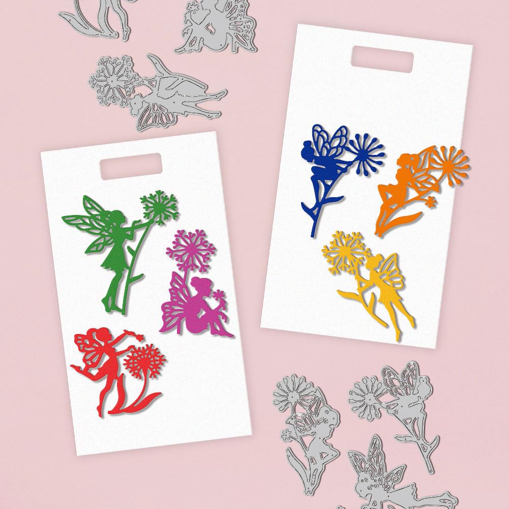 DELORIGIN 6 Styles Dandelion Fairy Cutting Dies Card Borders Stitch Die Cut Carbon Steel Die Cuts Stencils Card Scrapbooking Embossing Template Dies for DIY Paper Craft Albums Gift Decor - Image 4