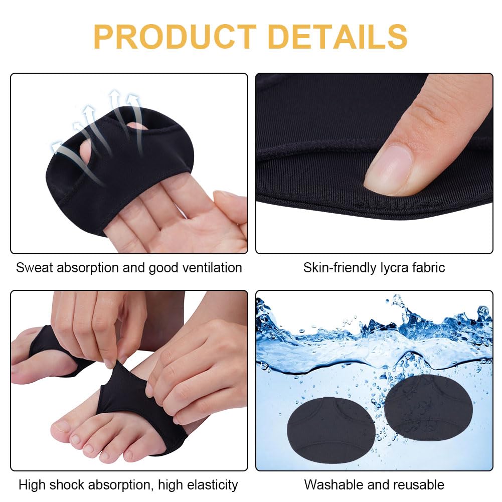 LOPHE Cuscinetti Metatarsali, 2 Pezzi Cuscinetti dell'avampiede in Tessuto, Cuscinetto Metatarsale Traspirante Morbido, Metatarsal Pads per Proteggere Scarpe e Piedi, Nero(L#Uomo)