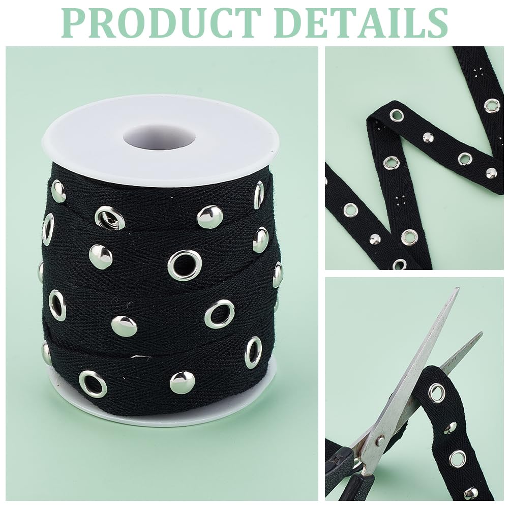 PH PandaHall 9m Black Grommets Trim Eyelet Trim Cotton Eyelet Grommet Tape 20mm Eyelet Twill Trim Flat Grommet Trim with 6mm Eyelet Rings for Sewing Garment Choker Crafts Making - Image 4