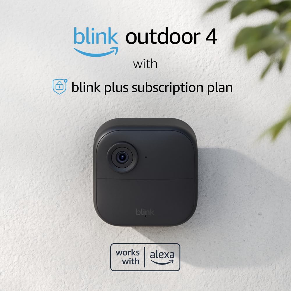 Blink Outdoor 4 (4th Gen) With 1-Year Subscription – Wire-free smart security camera, two-year battery life, HD live view, person detection, Works with Alexa – 2 camera system