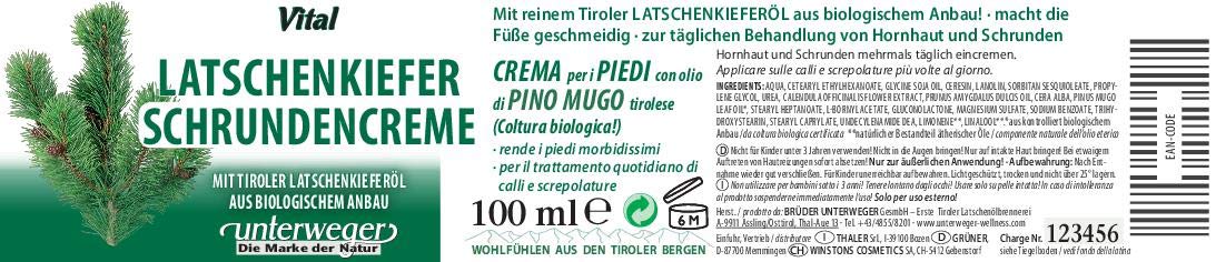 Unterweger Crema per piedi screpolati di pino montano 100 ml con puro olio di pino tirolese