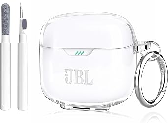 Aircawin for JBL Tune Flex Earbuds Case Clear,Full Protective Soft Transparent TPU Skin for JBL Tune Flex Case Cover,Shockproof Headphone Accessories with Carabiner and Cleaning Pen-Clear