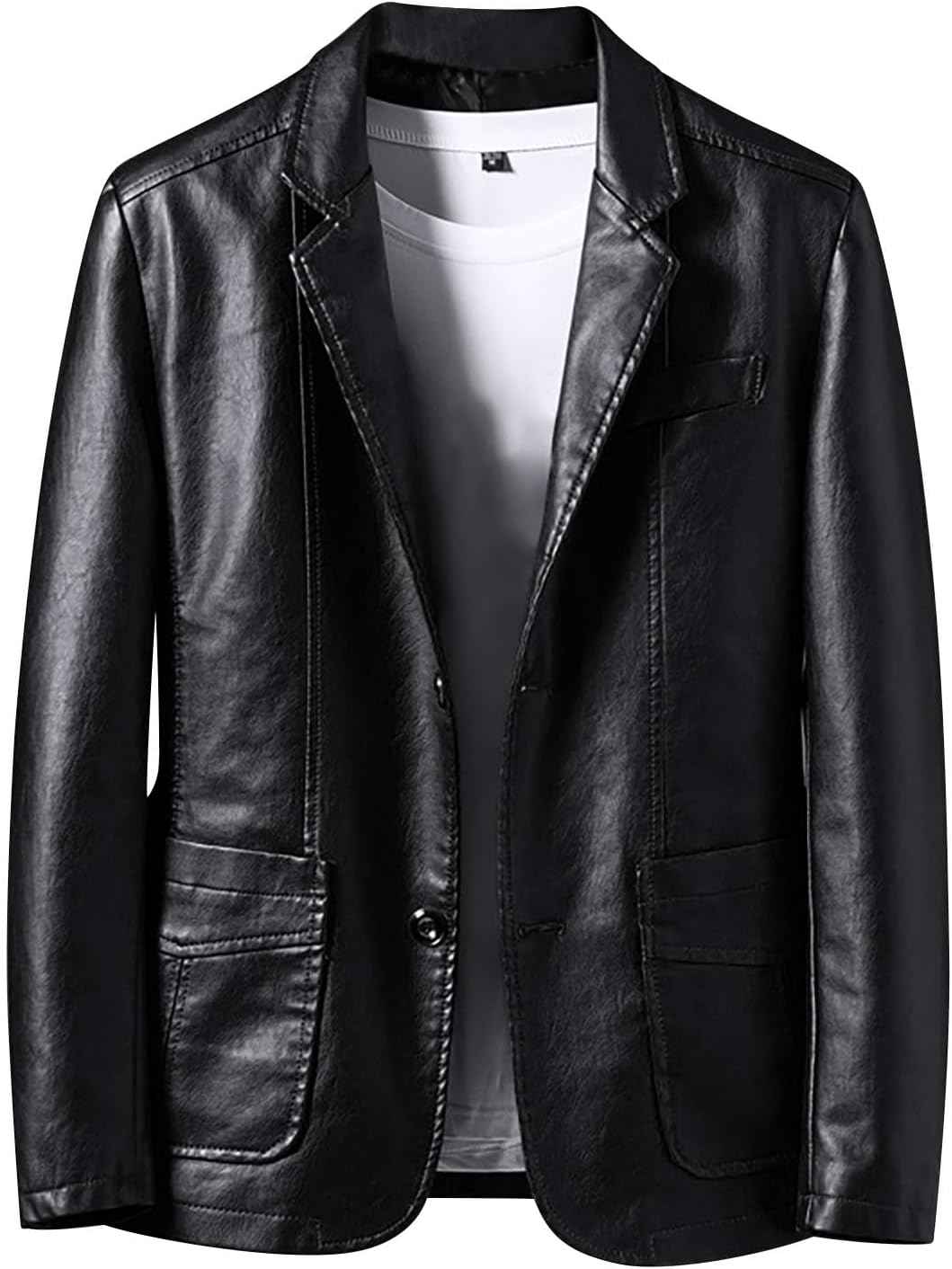 Faux Leather Jacket Men's Plain Blazer Single Breasted Leather Jacket Slim Fit Business Jacket Vintage Jackets Lapel Blazer Jackets PU Leather Winter Jacket with Pockets