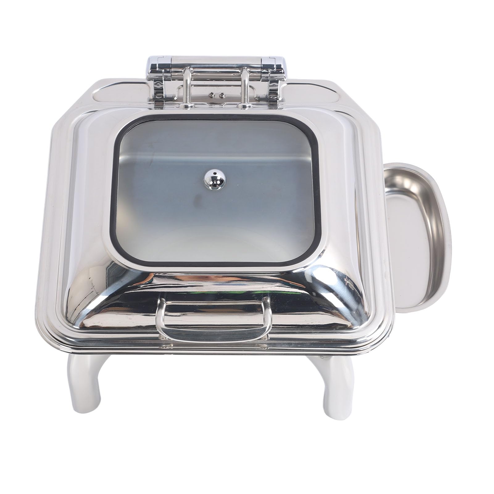 Juego de calentador de alimentos para catering con de frotamiento cuadrado de acero inoxidable de 6 litros con bandeja para alimentos y tapa de vidrio para servir buffet en