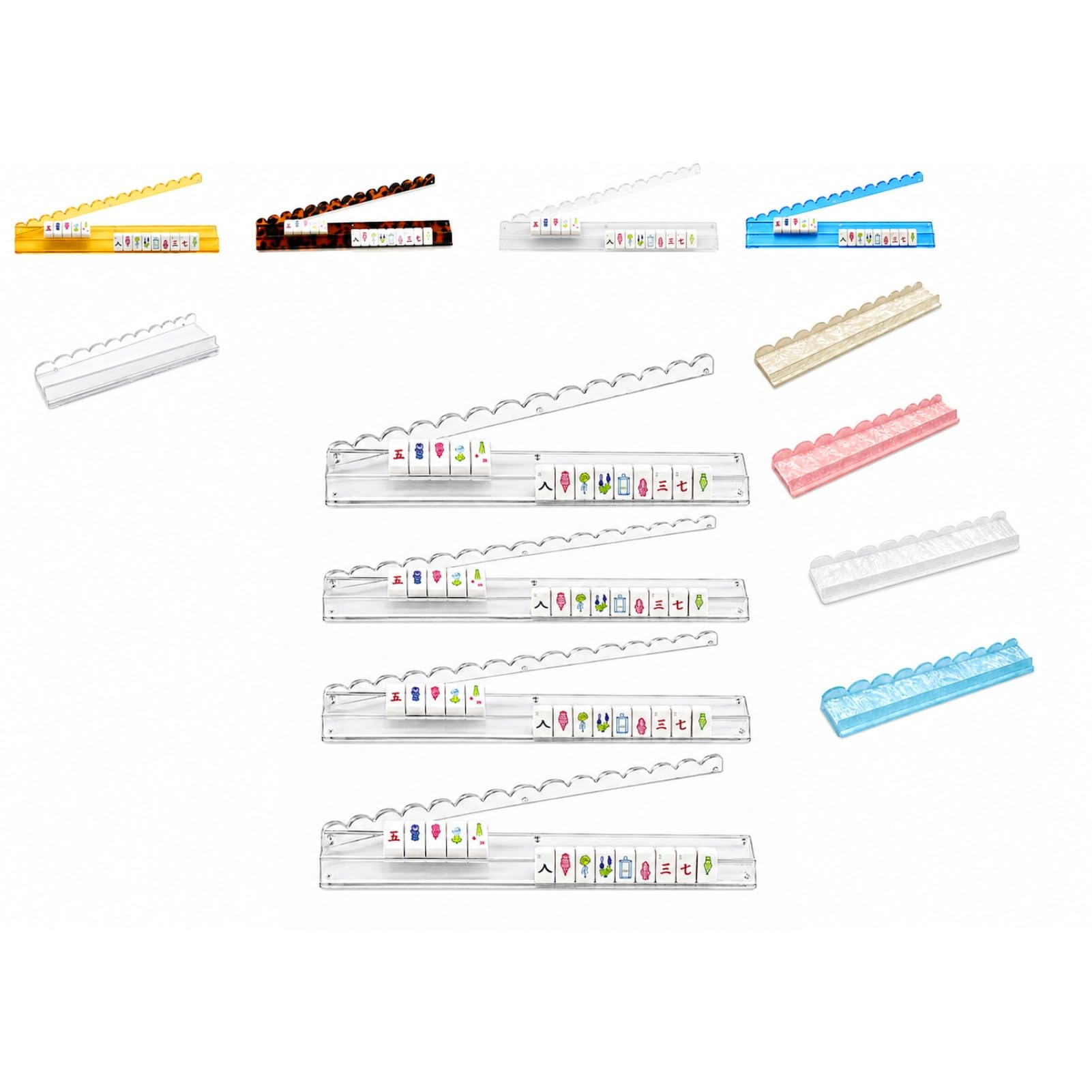 KZVXMUO Mahjong Tile Pusher Rack Set of 4, Premium Acrylic Mahjong Racks with Magnetic Push Bar, Non-Slip Tile Holder Organiser for Mahjong Games, 44/51cm, Clear & Coloured Options (frosted,44cm) โ image 1
