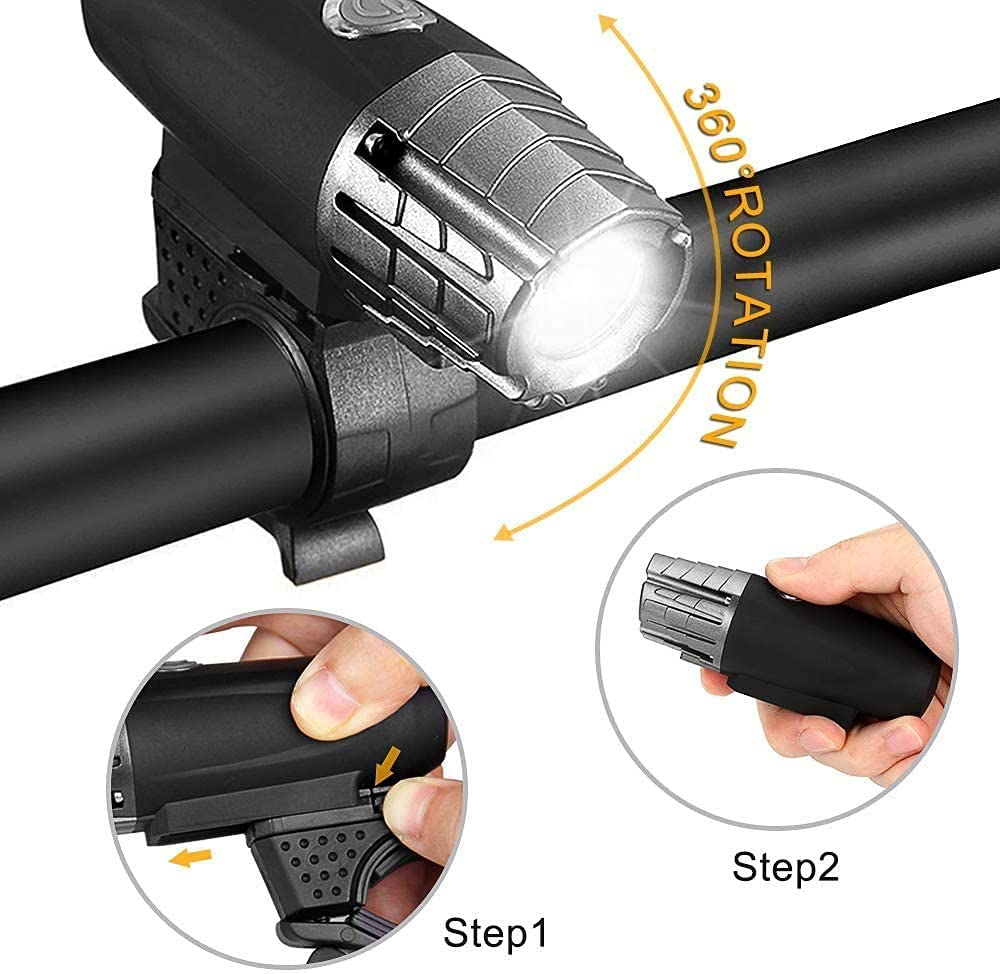 XMING Luces de Bicicletas Recargables USB 4 Modo de luz IPX4 Luces de Ciclo Impermeables y luz Trasera Libre, Luces de Bicicleta de montaña Super Brillantes Se Adapta a Todas Las Bicicletas, montaña,