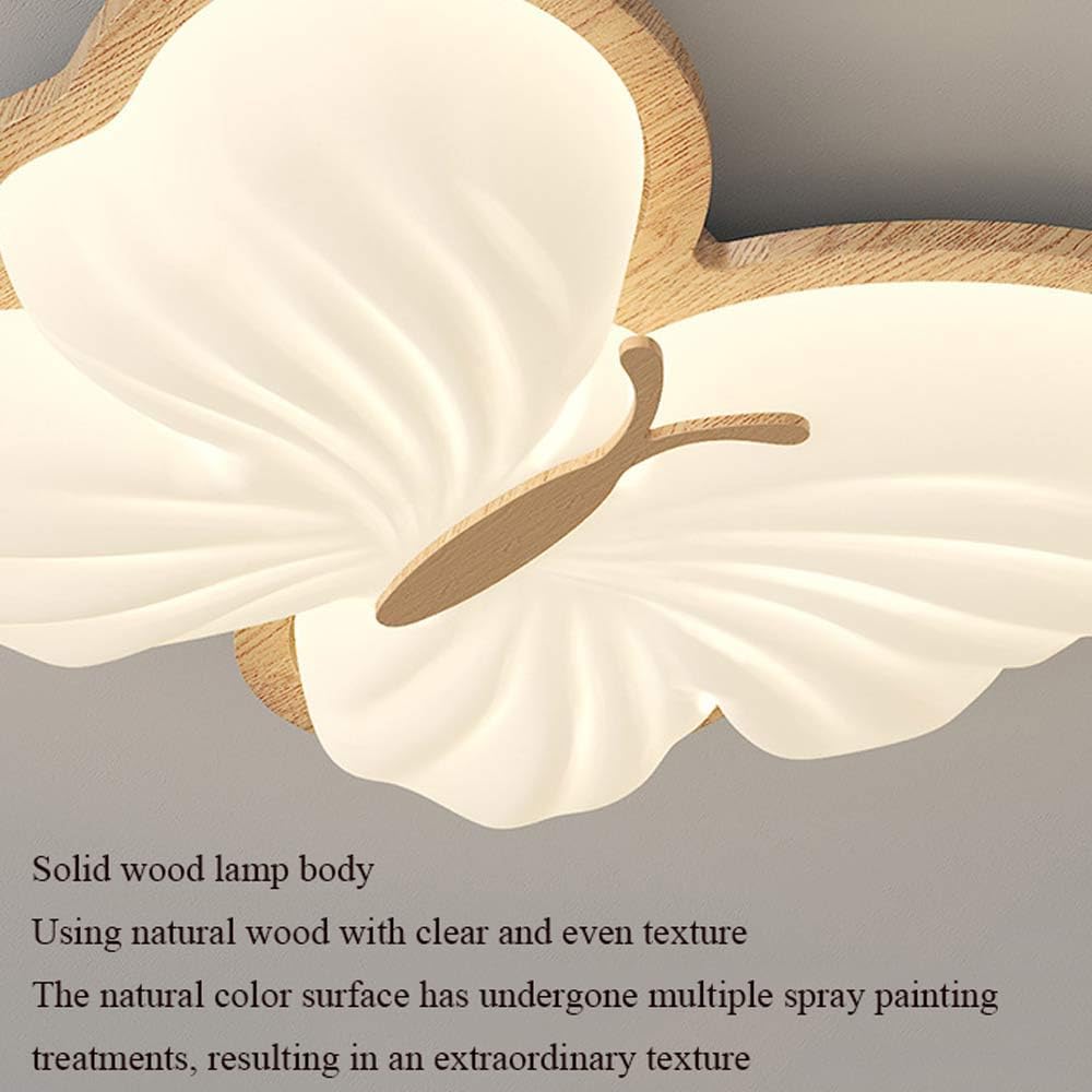 26.7in Dimmable Modern LED Flush Mount Ceiling Light, White Butterfly Acrylic lampshade Modern LED Ceiling Lamps 100W Wood Ceiling Light for Kitchen Living Dining Room Bedroom