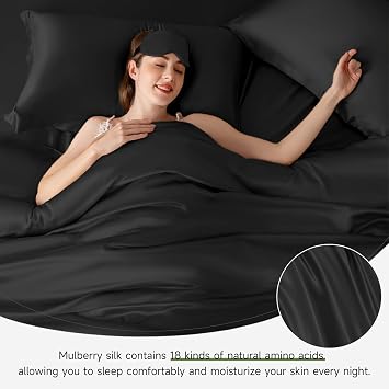 THXSILK 22 Momme 1 Pcs Silk Duvet Cover, 100% Top Grade Pure Mulberry Silk Upscale Series Comforter Cover with Zipper Breathable Cooling Soft Comfortable Safe Material (Twin, Black)