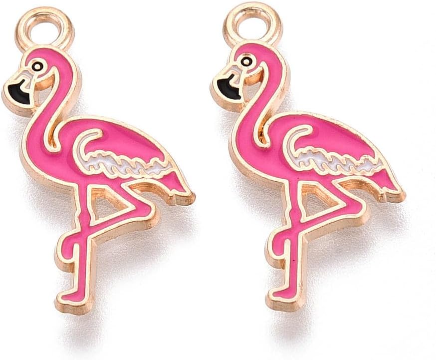 DanLingJewelry 100Pcs Enamel Flamingo Animal Pendants Mini Pink Bird Dangle Charms for DIY Jewelry Bracelets Necklaces Earrings Making Crafts
