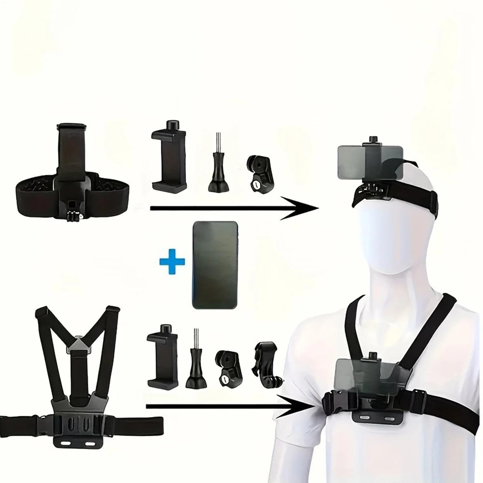 Support de poitrine pour caméra d'action réglable, kit de support de téléphone confortable, idéal pour la course, la natation et les activités intérieures et extérieures