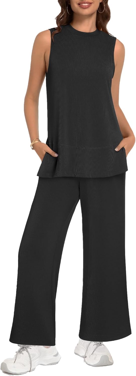 BB&KK Women’s 2 Piece Lounge Set 2025 Summer Casual Loose Tank Top Wide Leg Pants Matching Travel Outfits Tracksuit