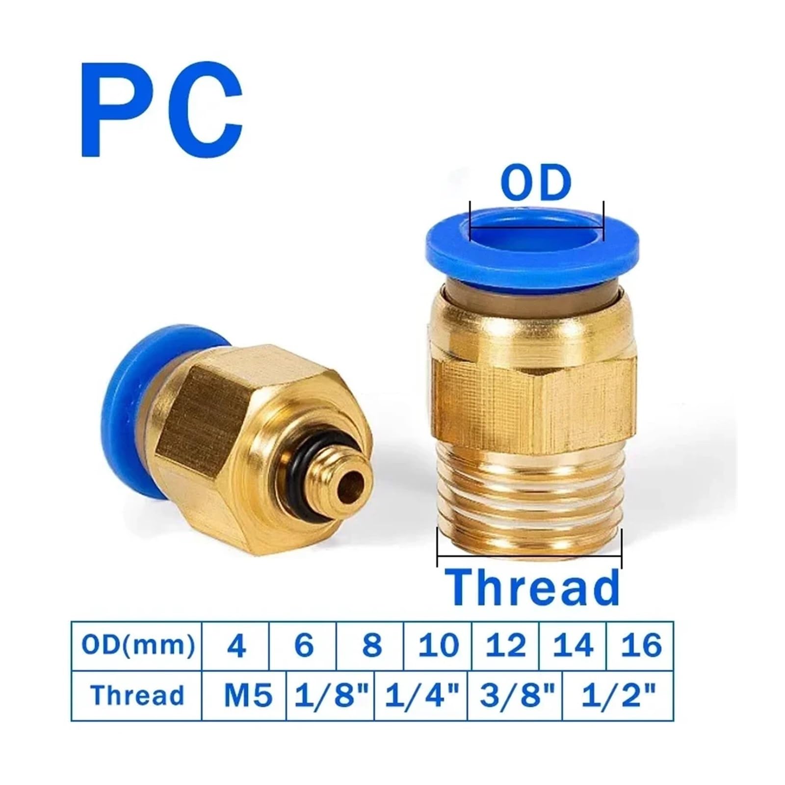 Conector neumático de aire 50/200 Uds conector de aire neumático PC 4mm 6mm 8mm 10mm 12 hilos 1/8 "1/4" 3/8 "1/2" accesorios for mangueras conectores rápidos de tubería(PC6-02,200Pcs)