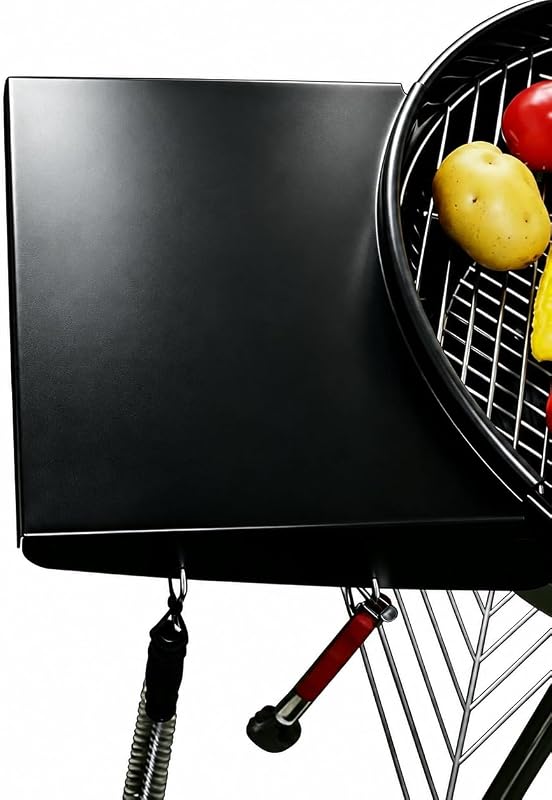GRISUN 22 Inch Side Table Shelf for Weber Kettle Master Touch Charcoal | Black powder-coated steel BBQ table shelf; fits Weber Master Touch Premium Original 22 inch charcoal kettle grill
