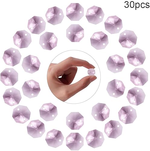 Miniatura 3 de Bettomshin - 30 atrapasoles de cristal, colgantes octogonales de prisma rosa de 0.551 in0.55 pulgadas, candelabros de joyería con cuentas de cristal
