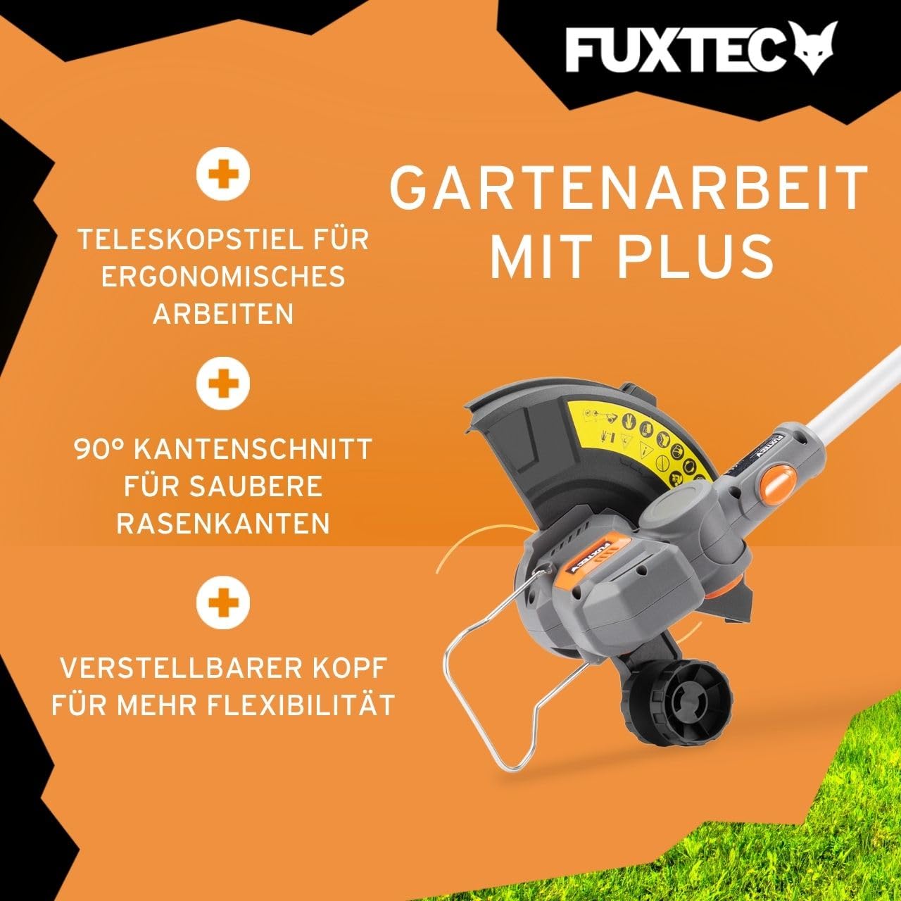 FUXTEC Akku Motorsense FX-E2RTSET • Rasentrimmer mit 2x20V Akku-System • 30 cm Schnittbreite • Teleskopstiel 138,5–173,5 cm • 8000 U/min • Trimmer und Kantenschneider mit Pflanzenschutzbügel
