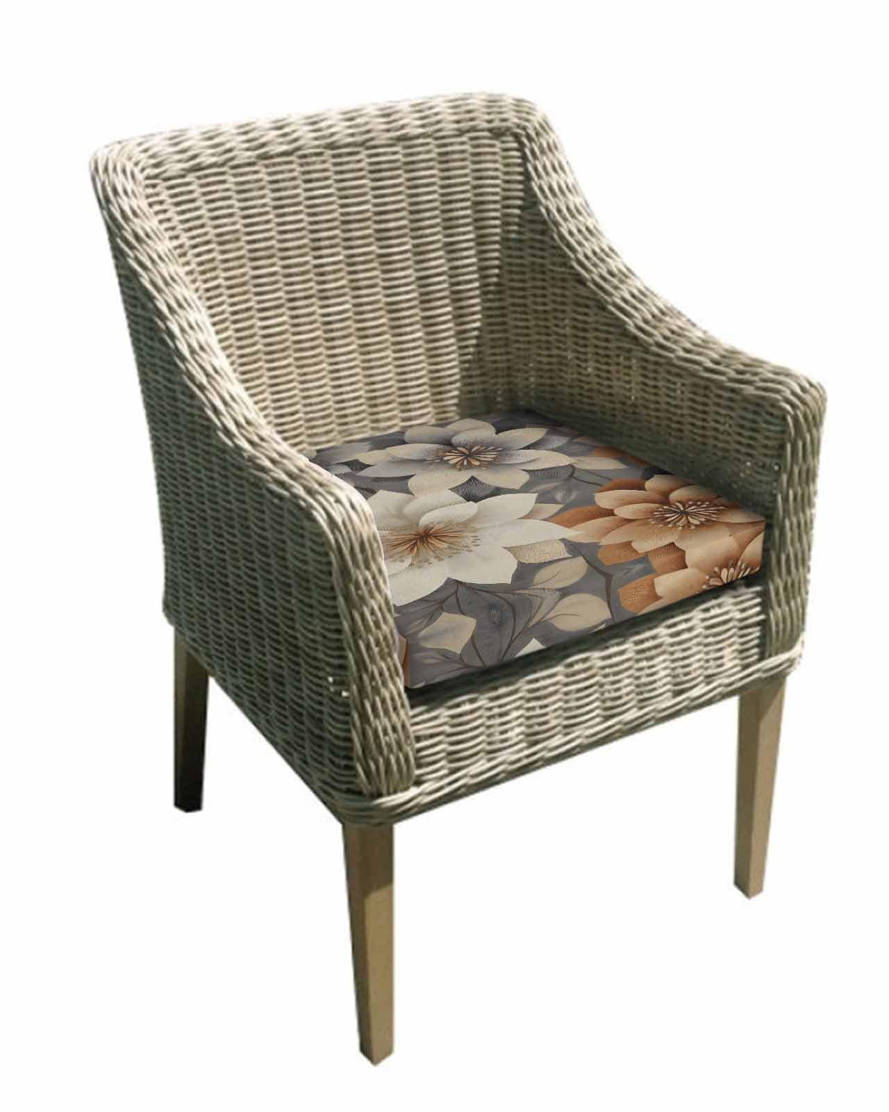 2 Pack Burnt Orange Grey Flower Waterproof Cushion Covers with Ties, Outdoor Patio Chaise Lounge Chair Seat Cushion Slip Covers Replacement(Only Cover) Vintage Spring Floral Botanical 22