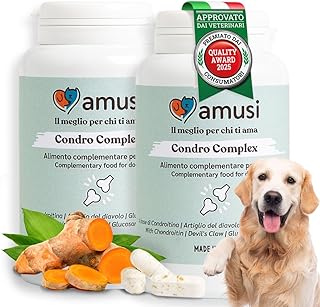 amusi Compresse Integratore Articolazioni Cane - Joint Care Cani Articolazioni - con Condroitina e Glucosamina, Lubrificano Le Cartilagini, Supportano Le Articolazioni, integratori per Cani (180 CPR)