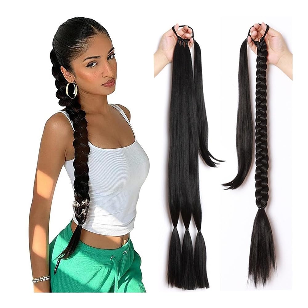 Pferdeschwanz, Perücke, Pferdeschwanz, Damen-Stil, gewickeltes Haar, handgewebte synthetische Pferdeschwanz-Perücke(Black,28inches(70cm))
