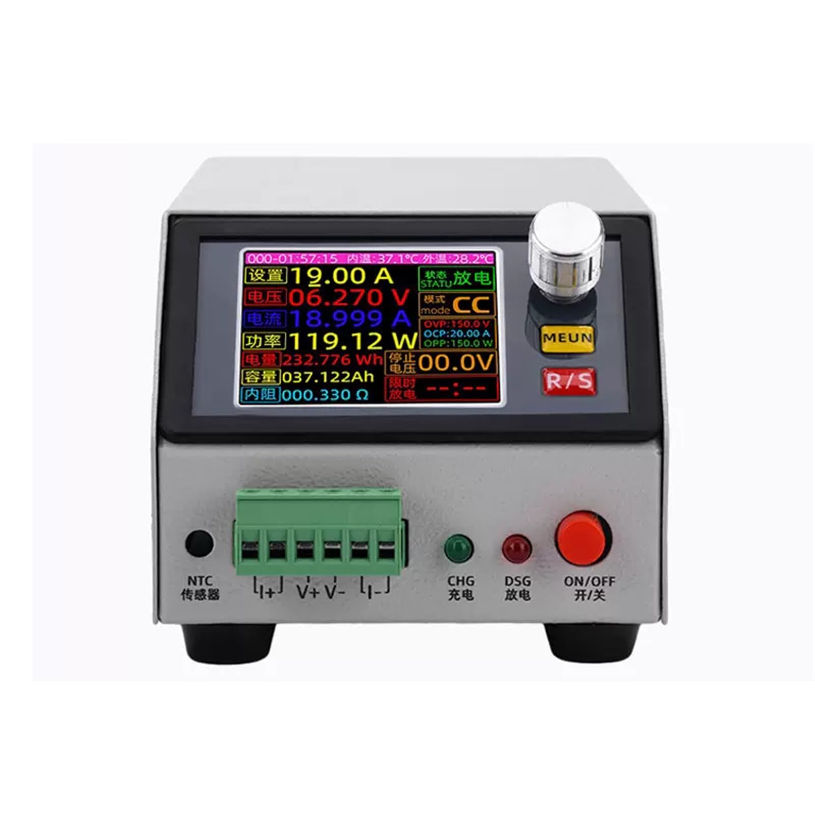 Analizzatore di reti elettriche, Strumento di scarica multifunzione DC con schermo a colori da 2,4 pollici DC0~150V Tester carico elettronico a controllo numerico 150W 20A