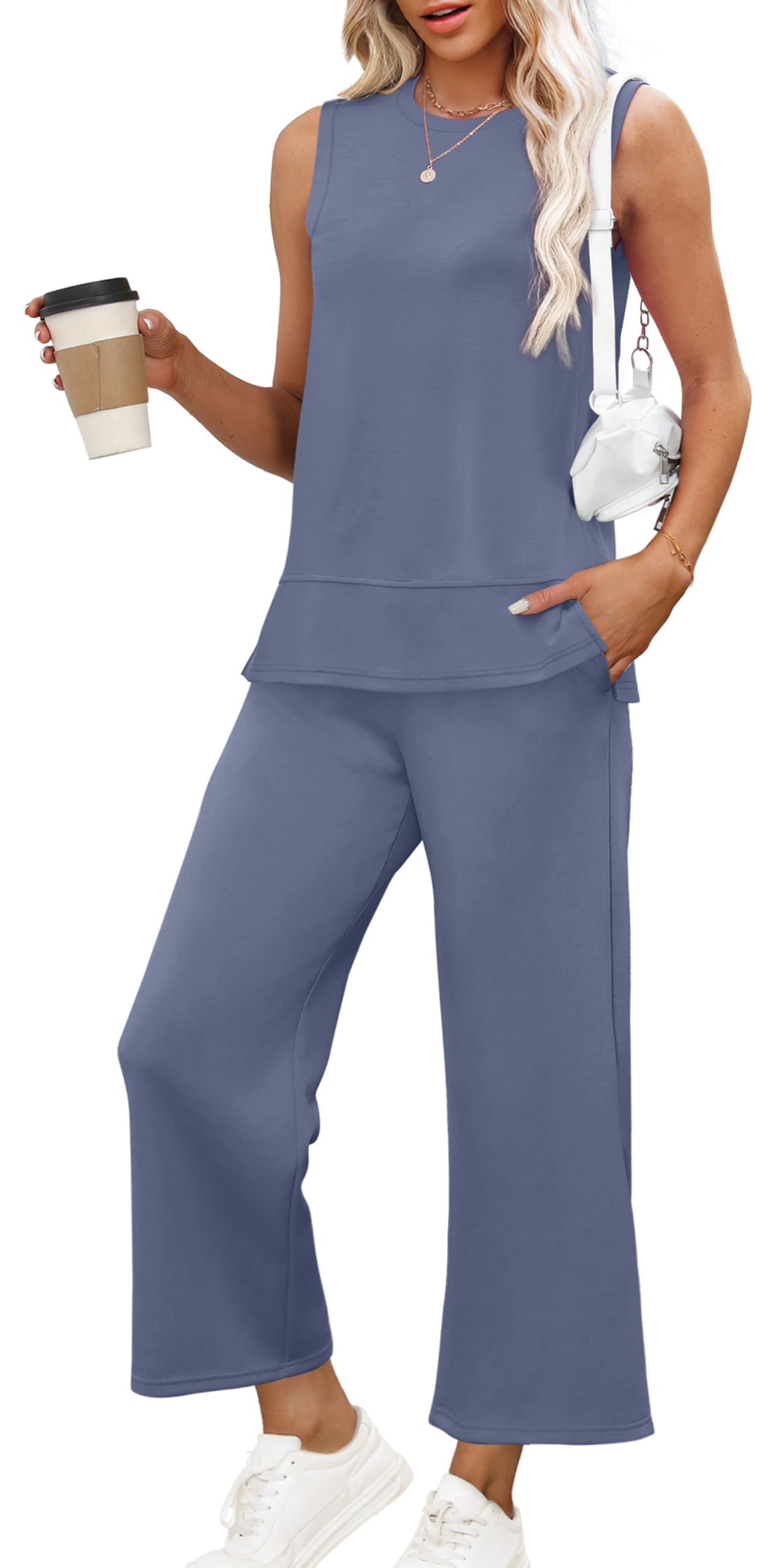 XIEERDUO Women's 2 Piece Outfits Summer Travel Tracksuit Loose Wide Leg Loungewear Comfy Lounge Sets S-3XL