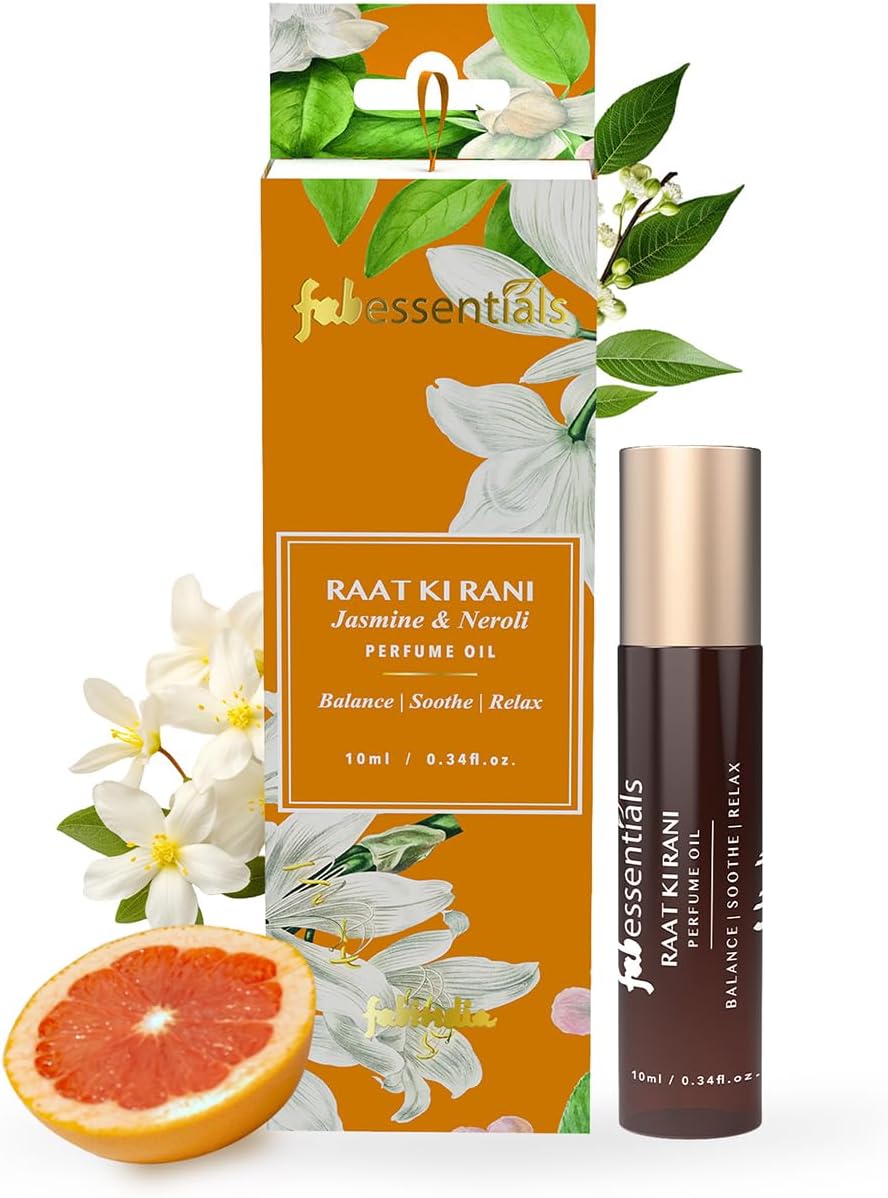 Fabessentials Jasmine & Neroli Perfume Oil - 10ml | Raat Ki Rani Long-Lasting Roll-On Fragrance | Unisex Scent for Men & Women | Relaxing Aroma