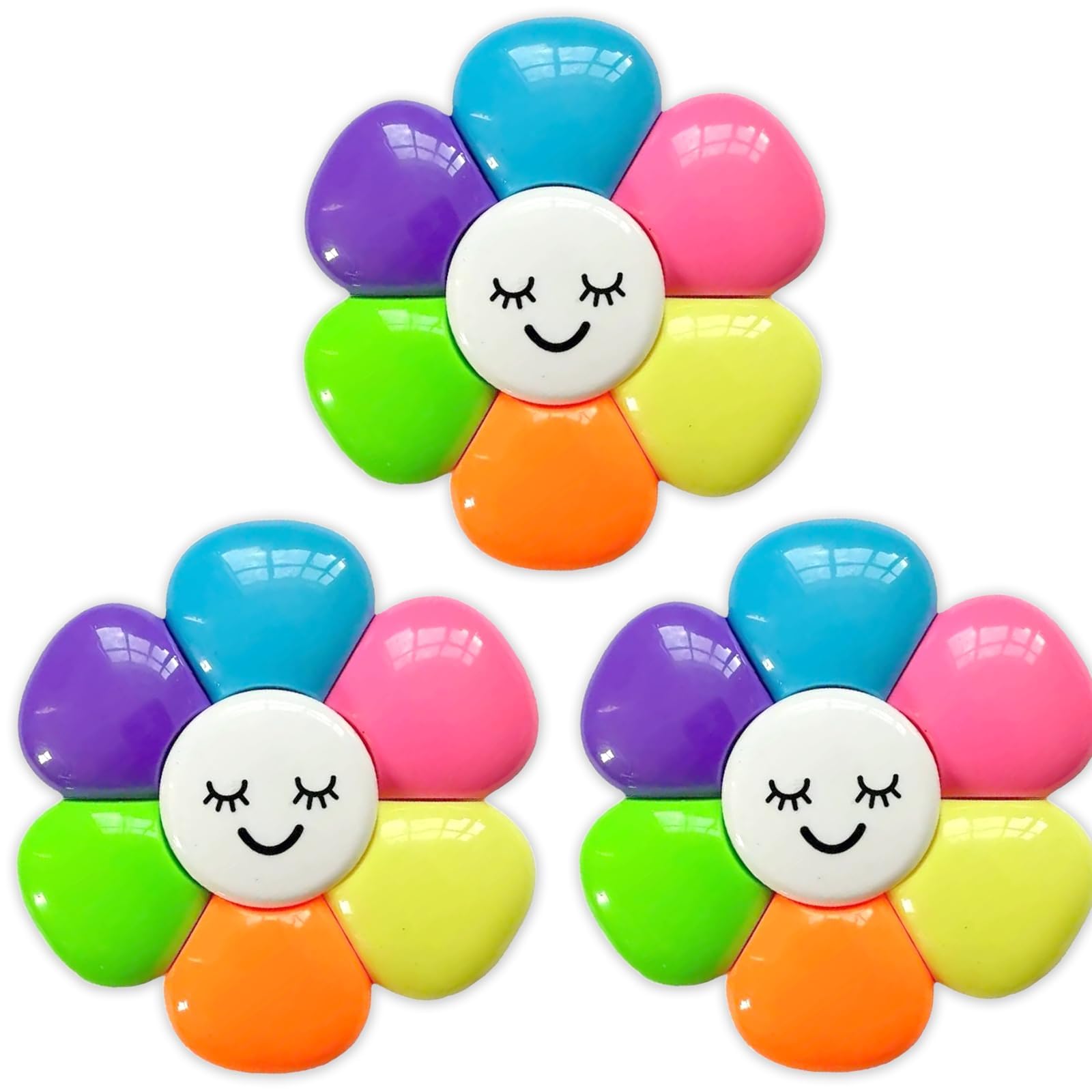 ALUNME Star-Shaped Highlighter Markers Set, 5 Fluorescent Colours, Multi-Tip Design (3 pack smile flower)