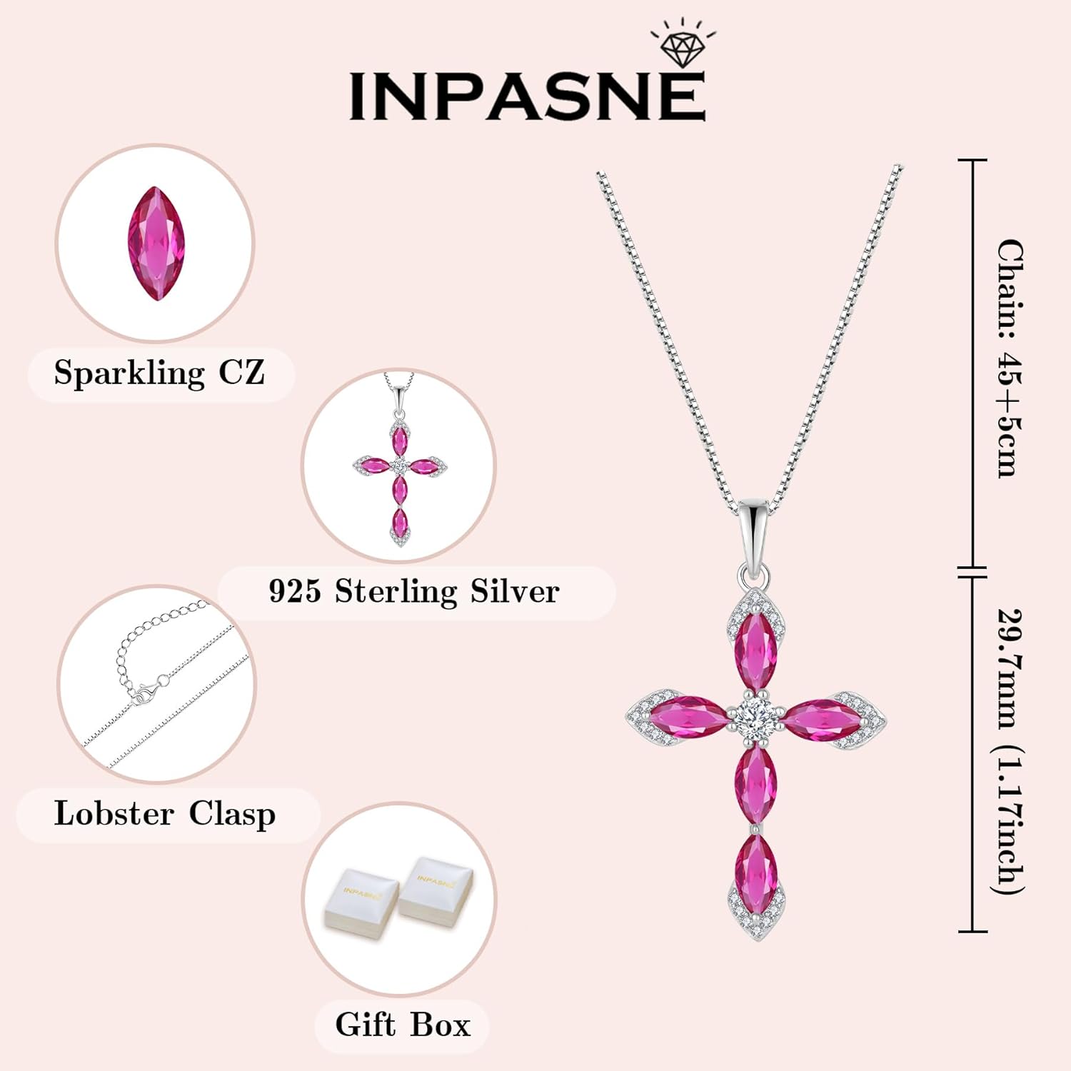 Women Cross Necklace 925 Sterling Silver Halo Gemstone Necklace Crucifix Religious Pendant Birthstone Jewelry Gifts for Her - Image 5