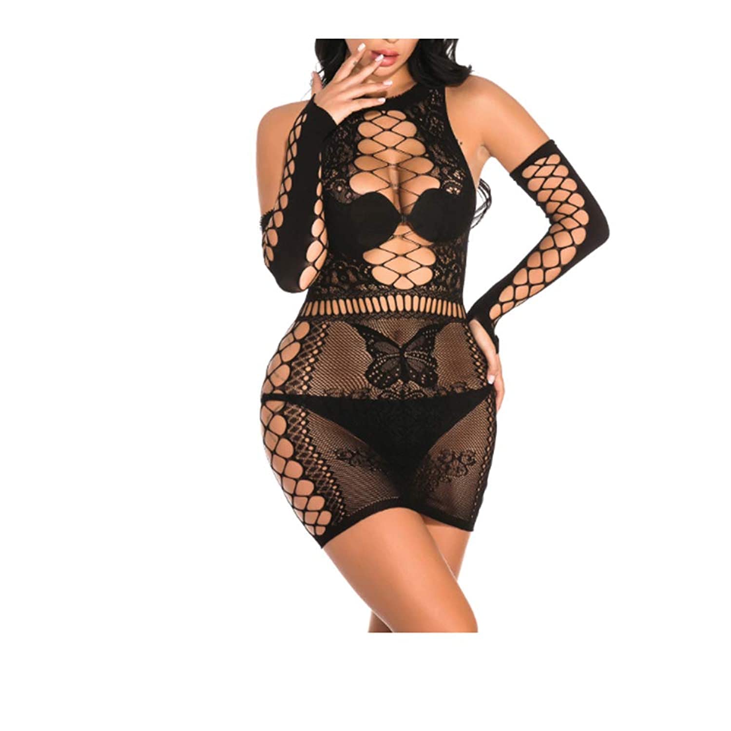 WogoWomen Sexy Lingerie Lace Babydoll Nightdress Mesh Chemise V Neck Sleepwear (black, One Size)