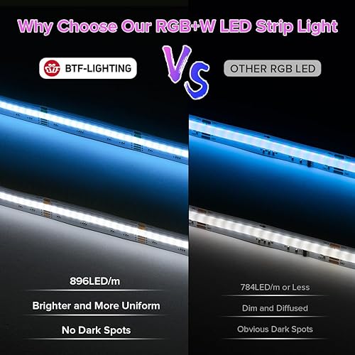 Miniatura 3 de BTF-LIGHTING FCOB - Tira LED COB RGBW 3000K 896LEDm 16.4 pies DC12V que cambia de color, flexible, de alta densidad, luz uniforme de 12mm de ancho