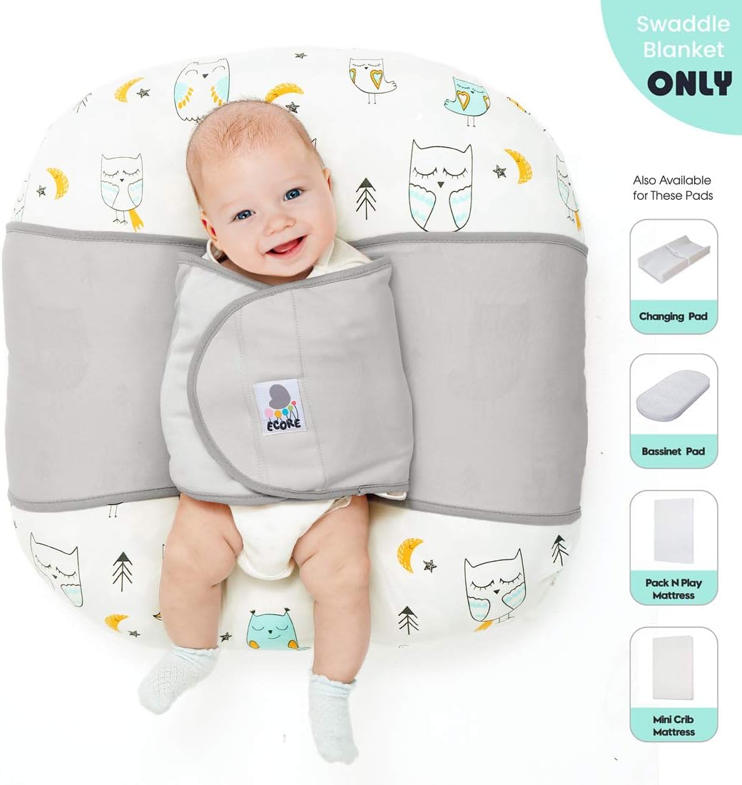 Swaddle Blanket & Baby Sleep Positioner for Safe Sleep，Adjustable Arms Swaddle Wrap Only,100% Cotton,Secure to Crib & Mini Crib Mattress,Pack N Play Playard,Bassinet Pad,Newborn Lounge,Gray