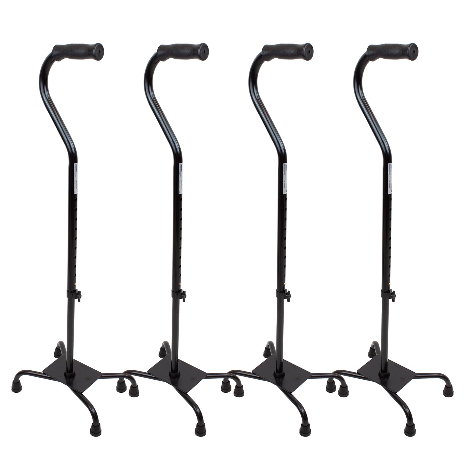 Dynarex Quad Cane with Large Base, Provides Maximum Mobility Support in a Stable One-Hand Walking Aid, 300 Pound Weight Capacity, Black, 4 Canes