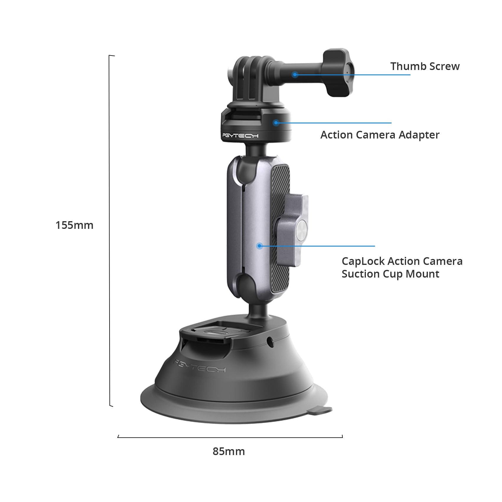 PGYTECH CapLock Support à Ventouse pour DJI OSMO 360/Action 6/Pocket 4/3, Suction Cup pour Gopro Hero 13/12/11, Action Caméra Accessoire pour Insta360 Ace Pro 2/X5/One RS avec Filetage 1/4"-20