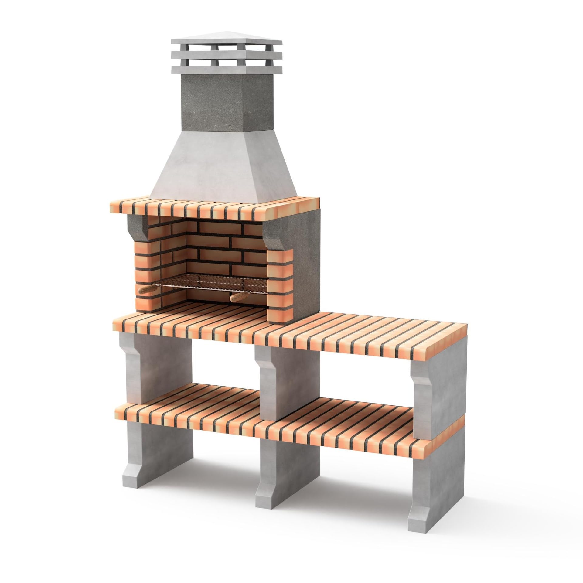 MOVELAR - Barbecue en Béton Préfabriqué au Bois et au Charbon Modèle Liz Plus XL (Gris et Orange - 146 x 58 x 217 cm) REF: M00335 - Cuisine d'Extérieur pour Jardin et Terrasse